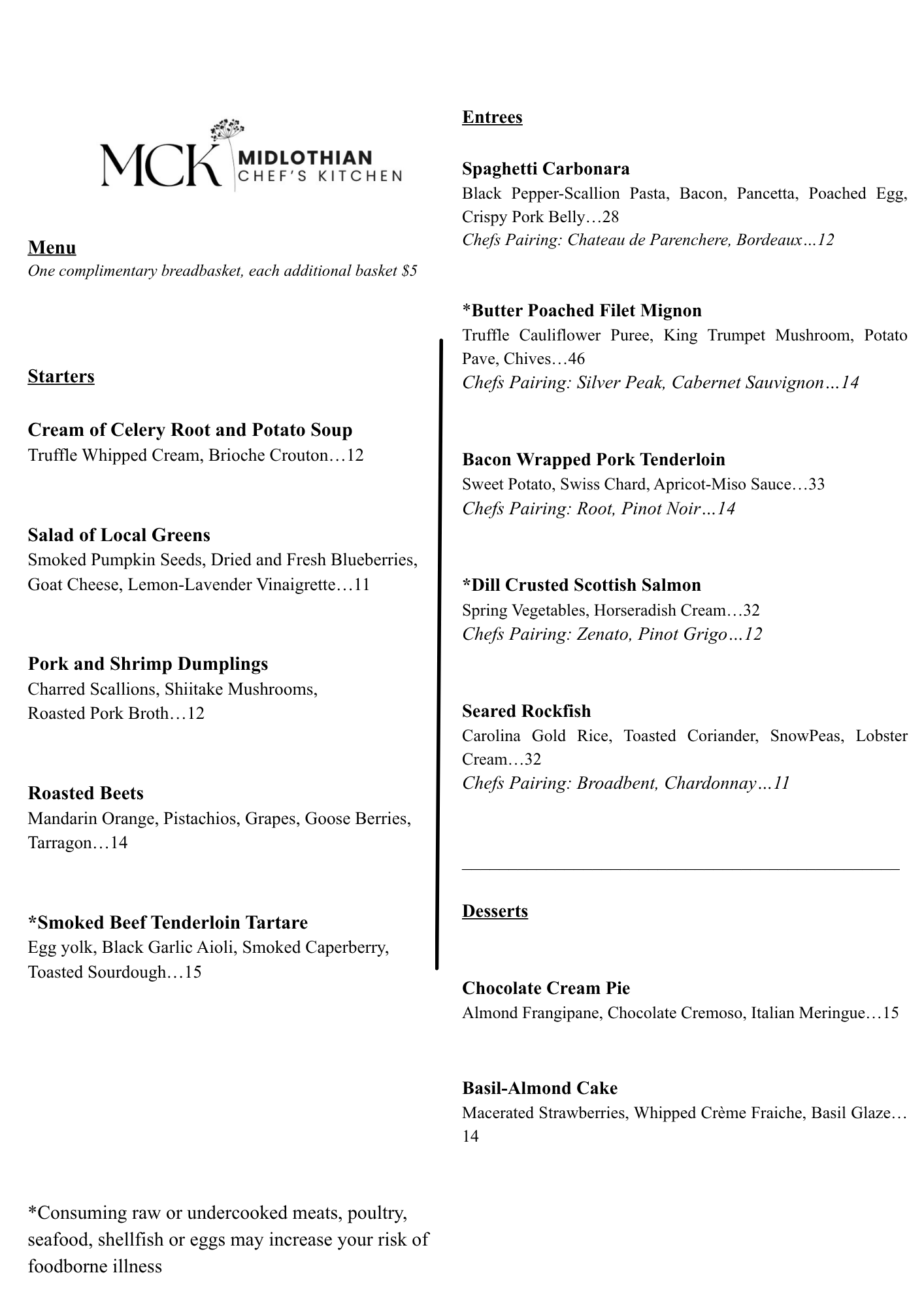 Midlothian Chef's Kitchen Menu