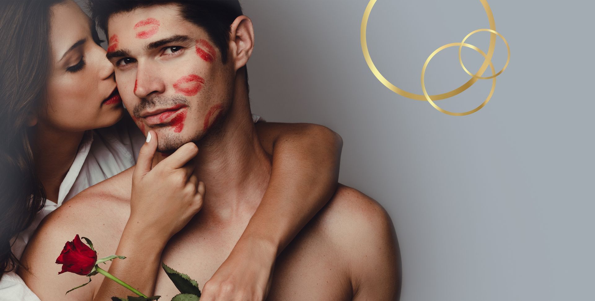 Woman kissing a handsome man, treatments for ingrown hairs on the face and body.
