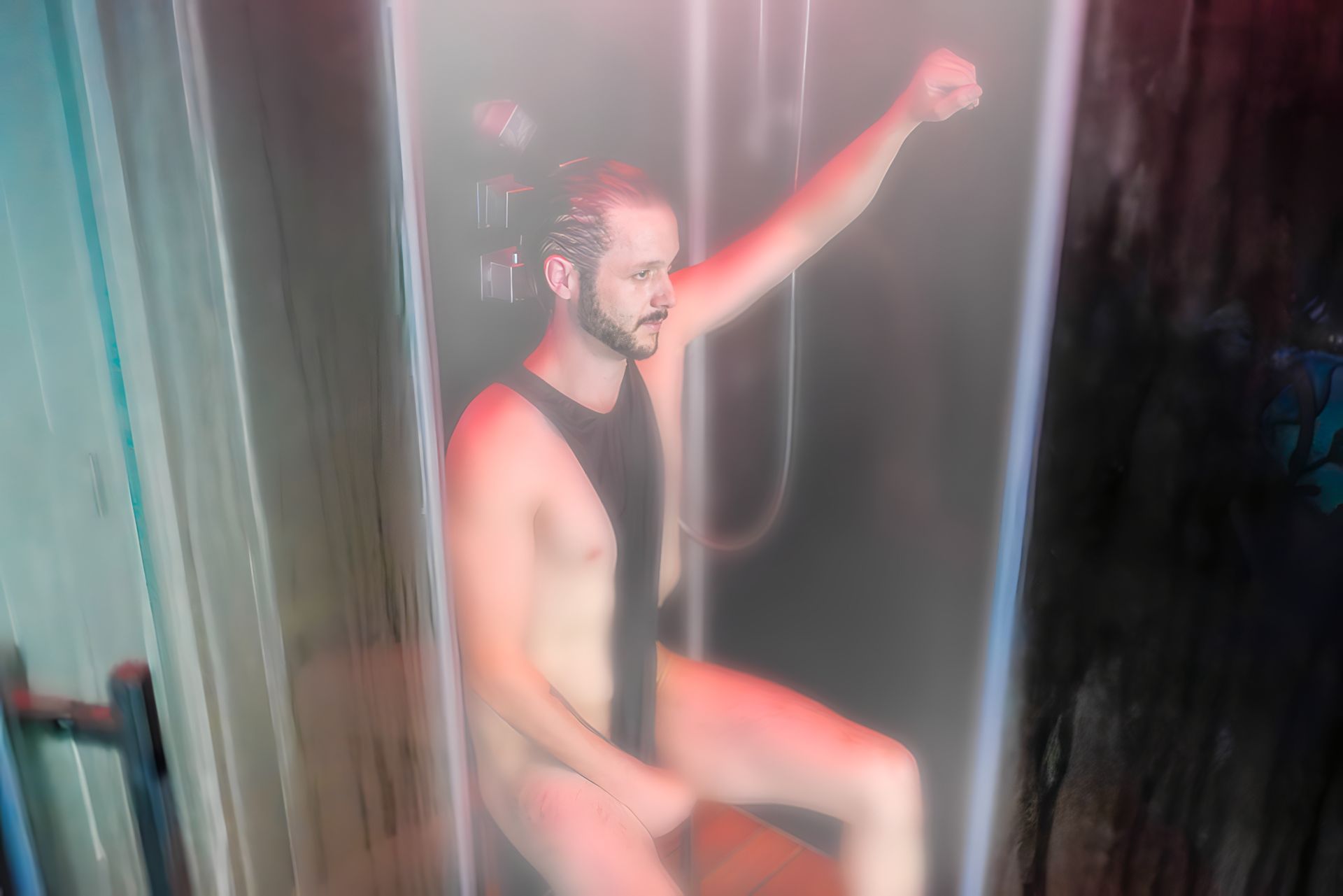 Man sitting in a hot sauna