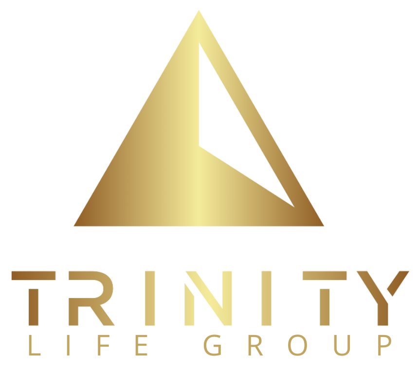 A logo for trinity life group with a gold triangle