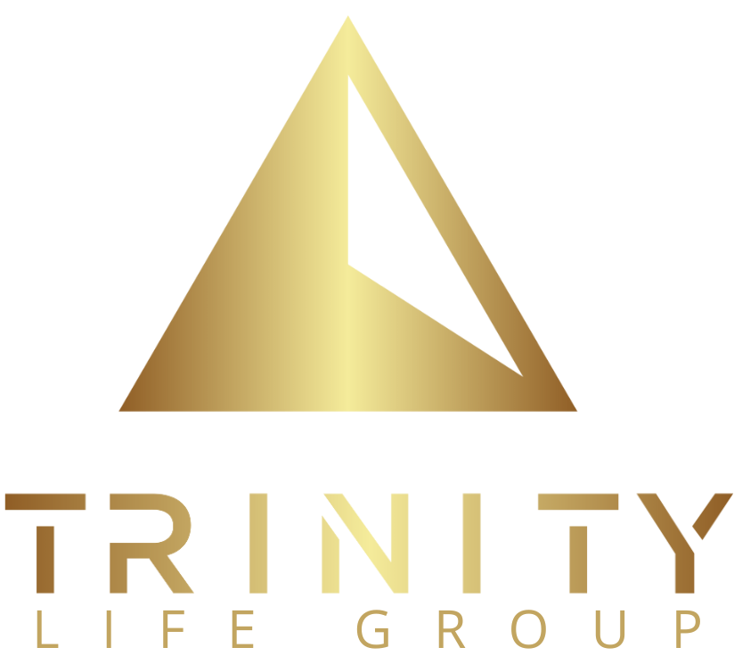 A logo for trinity life group with a gold triangle