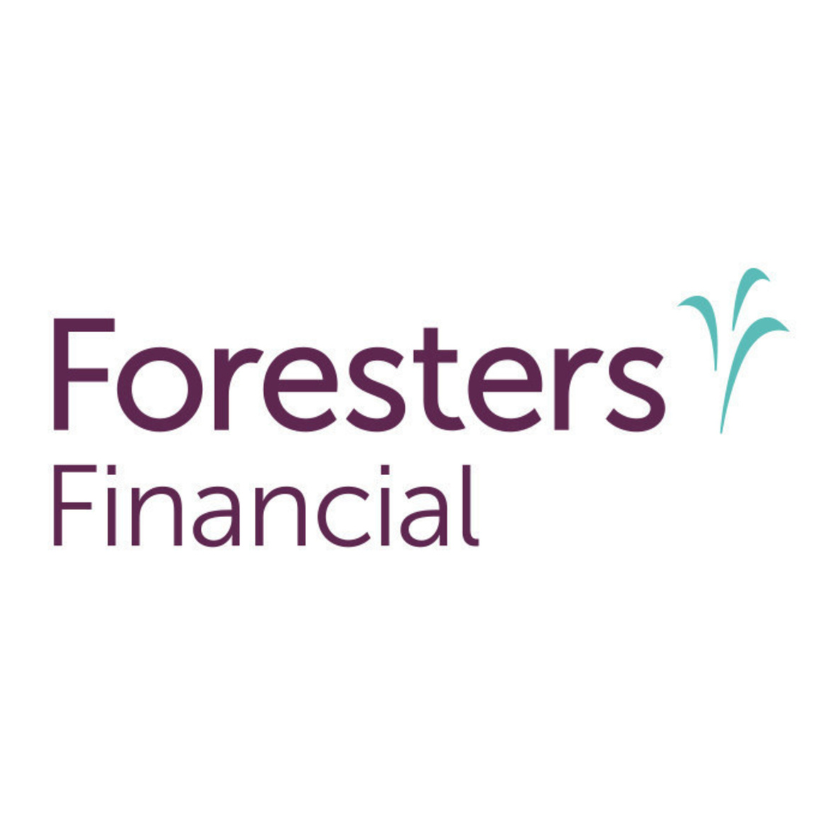 The logo for foresters financial is purple and green.