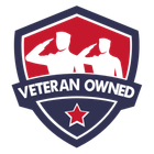 A logo that says veteran owned with two soldiers saluting