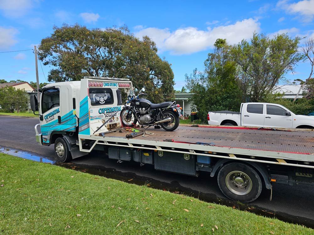 A Towing Truck Towed A Motorcycle — Optimum Towing in Bomaderry, NSW