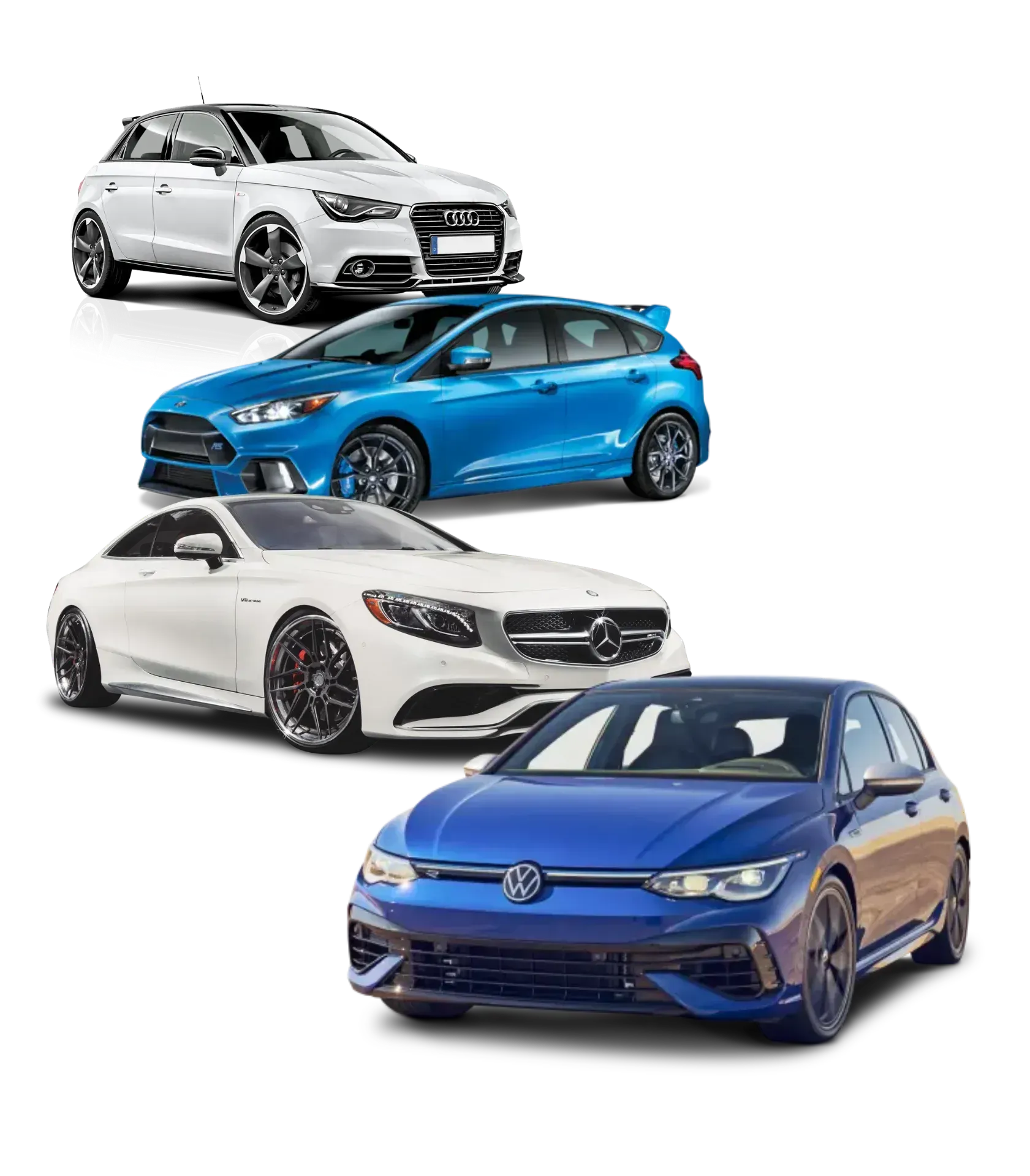 a group of cars are sitting next to each other on a white background .
