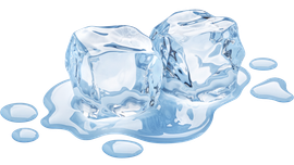 Two clear ice cubes melting on a white background