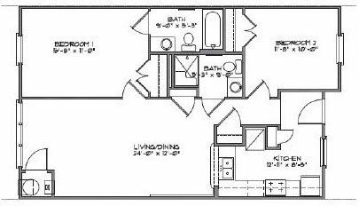 2 Bedroom no Patio Floorplan