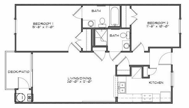 2 Bedroom with patio Floorplan