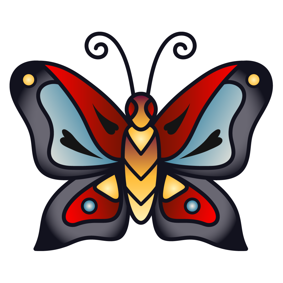 A colorful butterfly on a transparent background.