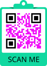 A qr code on a clipboard with the words `` scan me '' below it.