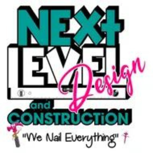 The logo for next level and construction says we nail everything.