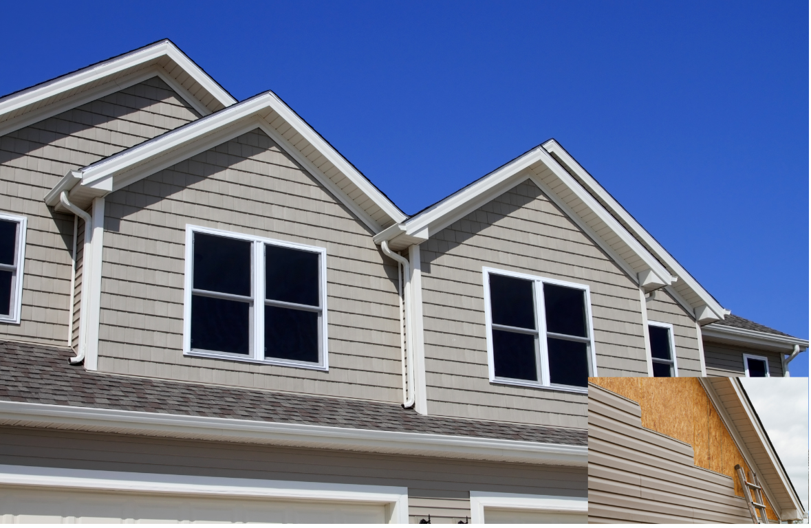 A house under construction with a blue sky in the background
