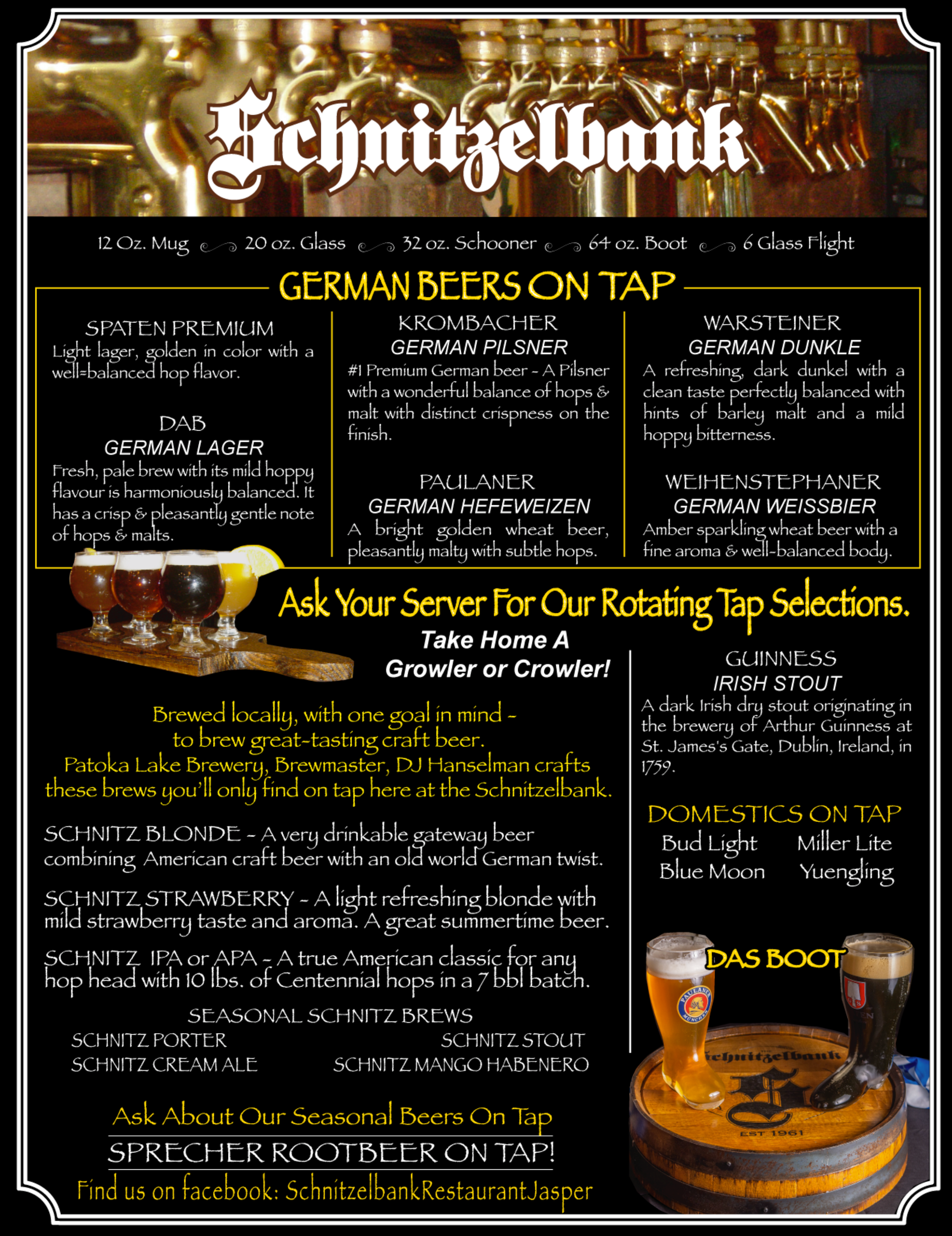 Dutch-language bar flyer with gold and black design advertising a tap takeover and beer special
