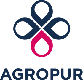 Un logo pour agropur avec une fleur et des gouttes d'eau