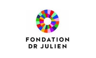 Le logo de la fondation dr julien a un cercle coloré au milieu.