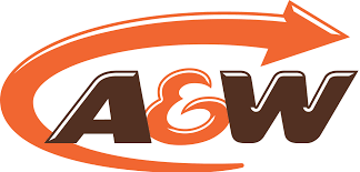 Un logo pour une entreprise appelée a & w avec une flèche orange.