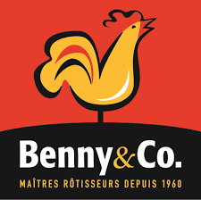 Un logo pour benny & co. avec un coq sur fond rouge