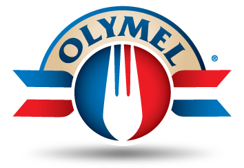 Un logo pour olymel avec une main et une fourchette