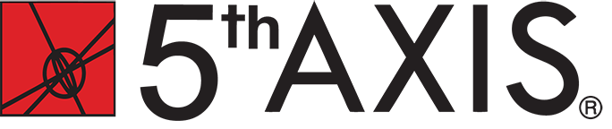 A 5th axis logo with a red square in the middle