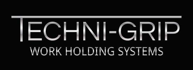 A black and white logo for techni-grip work holding systems