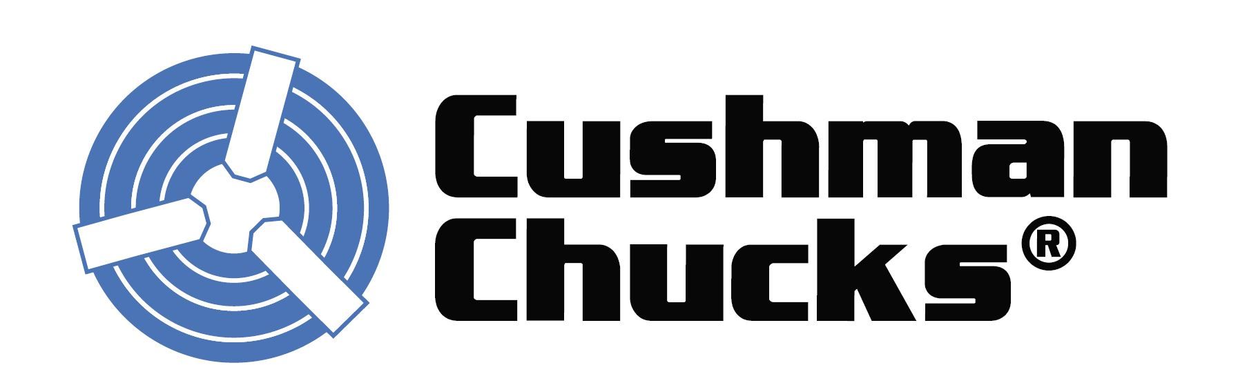 The logo for cushman chucks is a blue circle with a propeller on it.