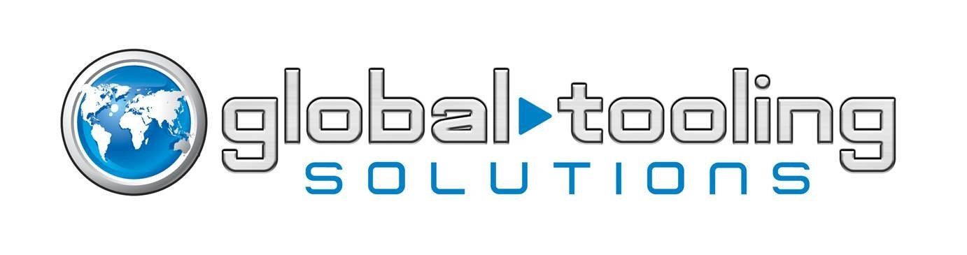 The logo for global tooling solutions is blue and silver