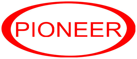 A red circle with the word pioneer inside of it
