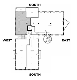 Floor plan labeled with directions; shows rooms and doorways.