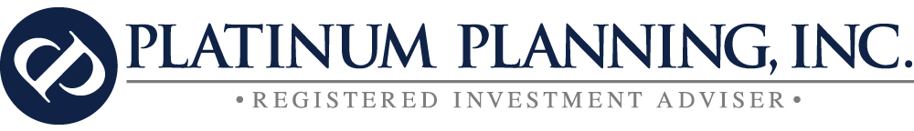 Logo of Platinum Planning, Inc. with a navy blue circle containing a white symbol, and the text 