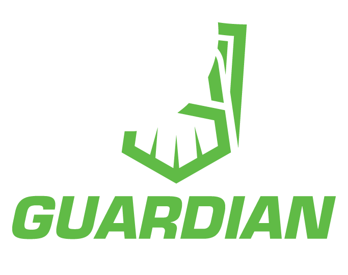 A green stylized logo featuring a shield-like geometric shape above the word
