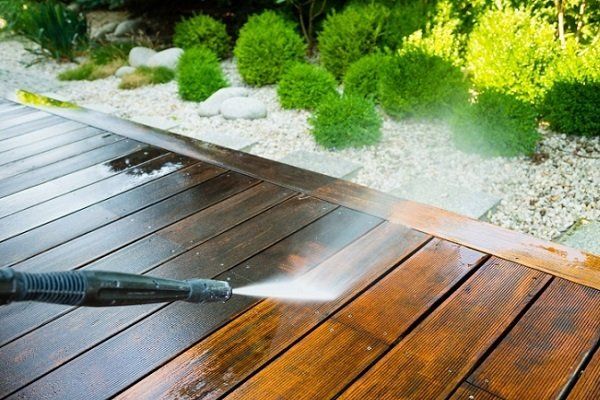 The residential decking is being pressure washed in Ballarat, VIC.