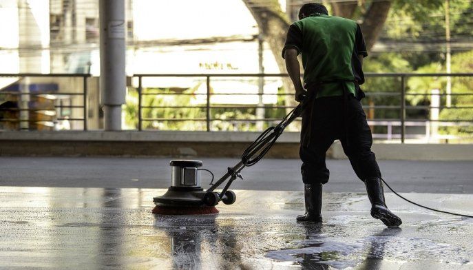 Pressure washing services being carried out in a commercial carpark in Ballarat, VIC.