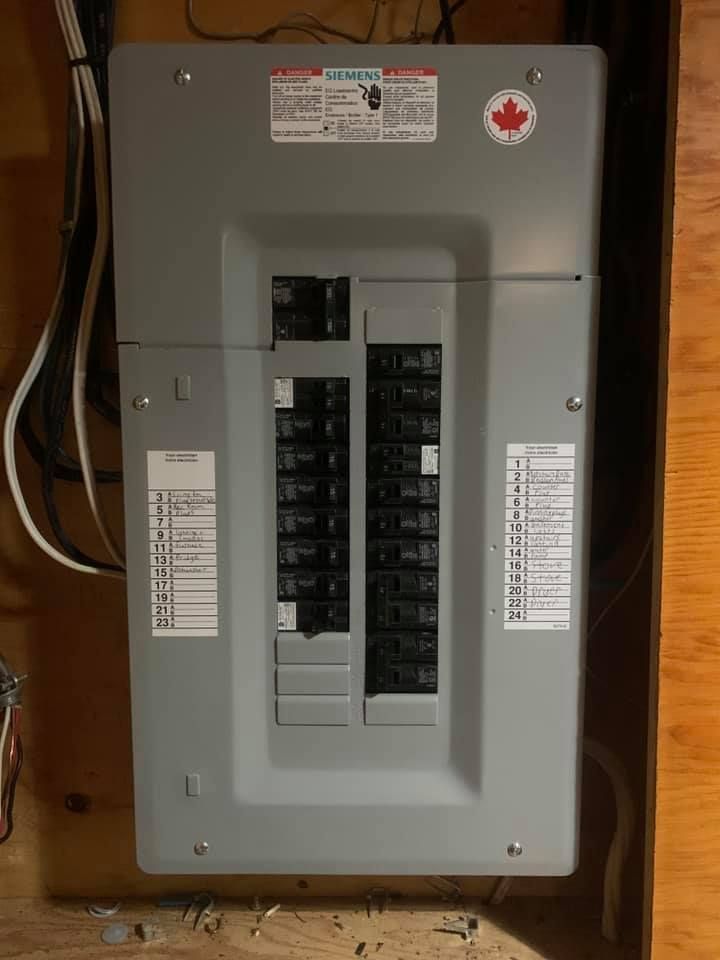 A electrical box is sitting on top of a wooden wall.