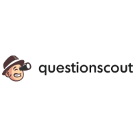 The questionscout logo is a cartoon of a man in a hat.