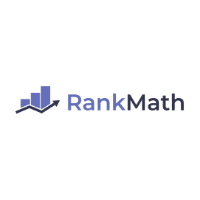 The logo for rankmath is a graph with an arrow pointing down.