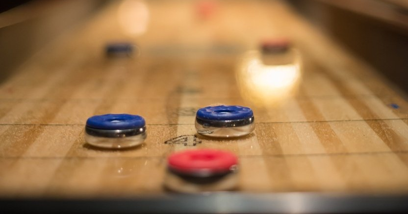close up of shuffleboard table