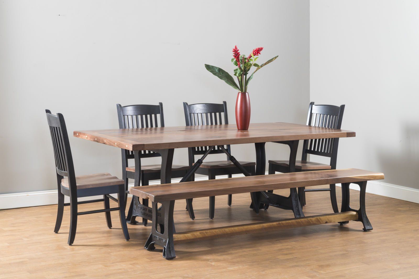 Foundry Street Dining Room Table and Bench, with Madison Chairs.