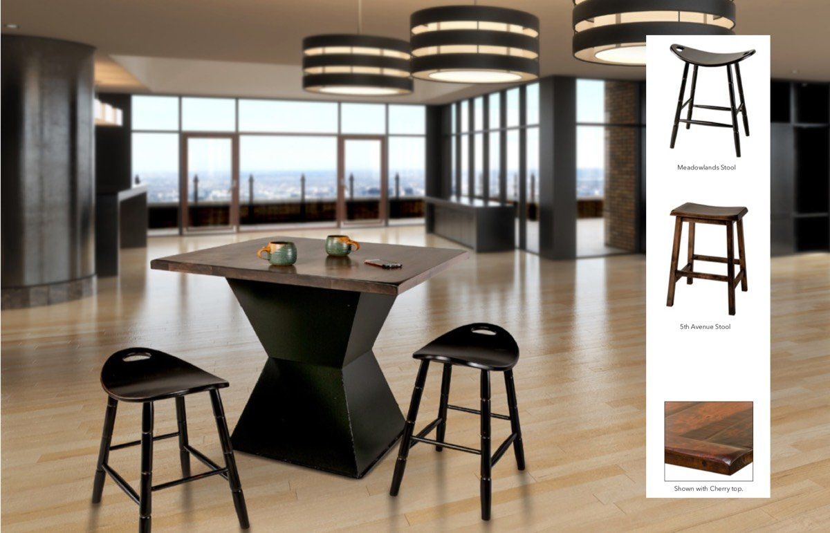 Manhattan Dining Room Table with Saddle Stool.