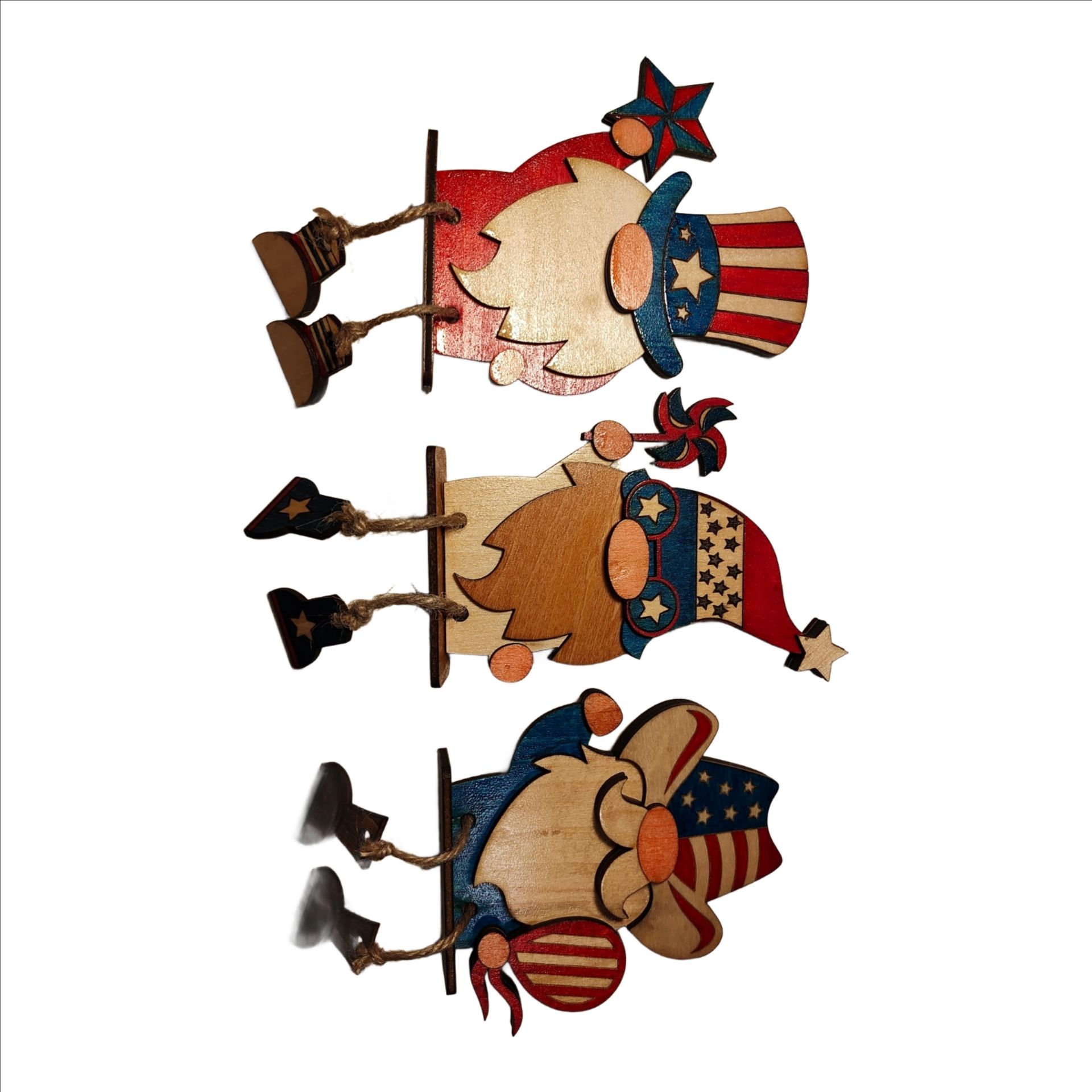 Patriotic Gnome Trio with Dangling Feet