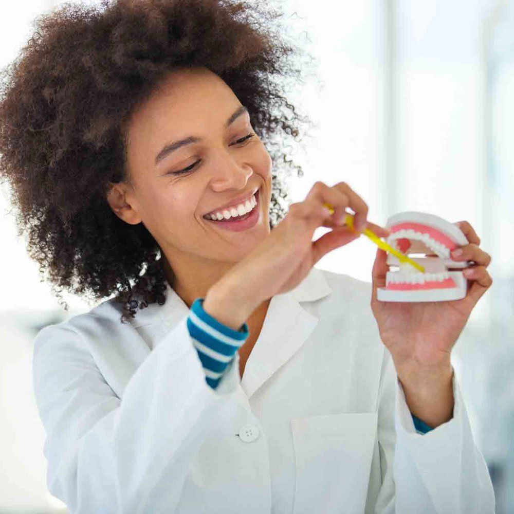 A Dentist Holding Dentures — Portage, IN — Airport Road Dental Associates, PC