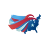 USA map in blue with a star, red and white cape.