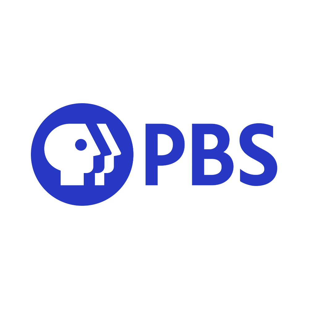 PBS logo: blue circle with two profile silhouettes and