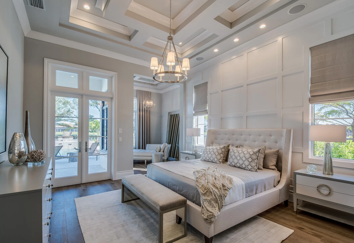 There is a large bed in the middle of the room.