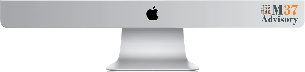 A silver apple computer monitor is sitting on a white surface.