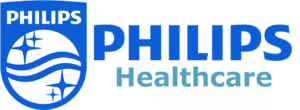 The logo for philips healthcare is blue and white