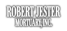 Robert Jester Mortuary, Inc. logo in white with gray shadow effect.
