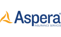 The logo for aspera insurance services is blue and orange.