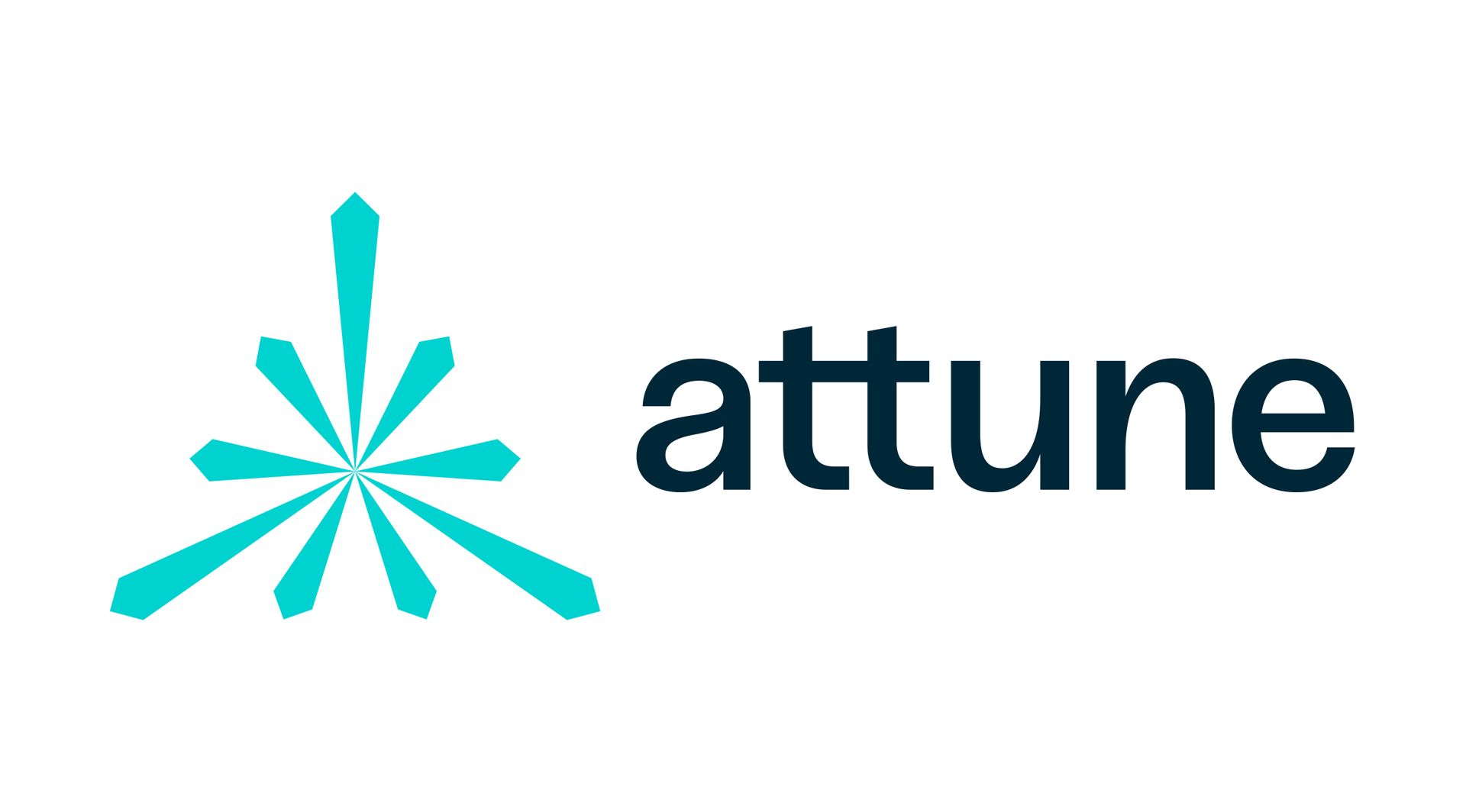 A logo for attune with a blue star on a white background.