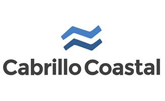 A logo for carrollo coastal with a blue wave on a white background.
