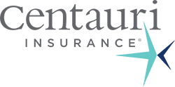 A centauri insurance logo with a blue star on a white background.